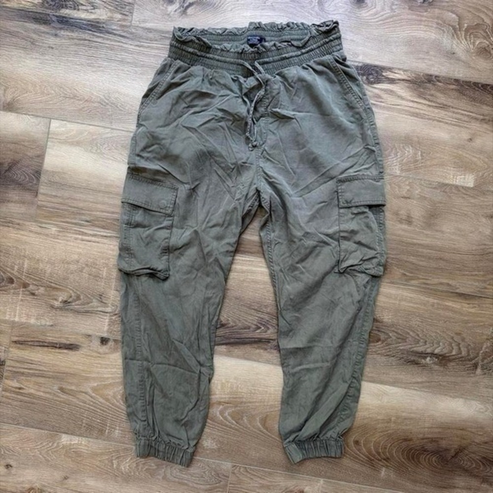 Abercrombie Paperbag Cargo Joggers Green Womens L Tencel Relaxed Cinched Safari